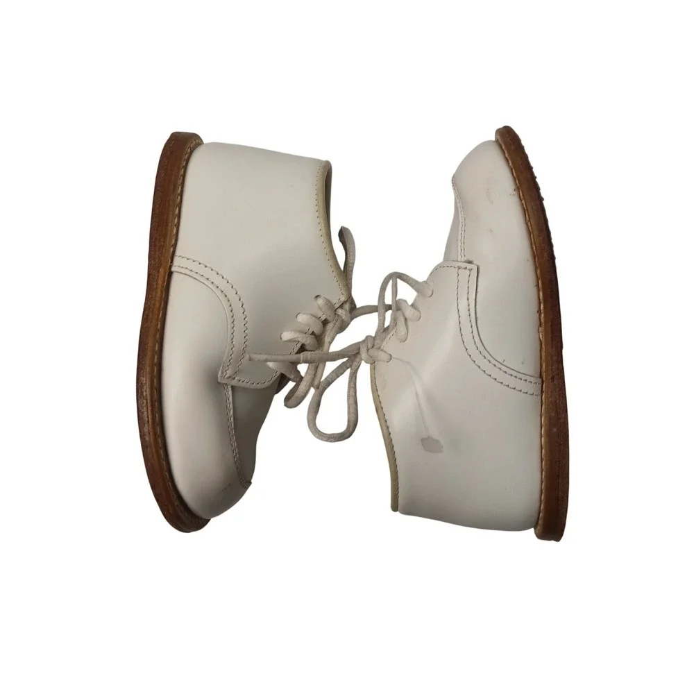 Stride Rite Walking Shoes Unisex 6M White Leather Vintage Lace Up Moc Toe USA